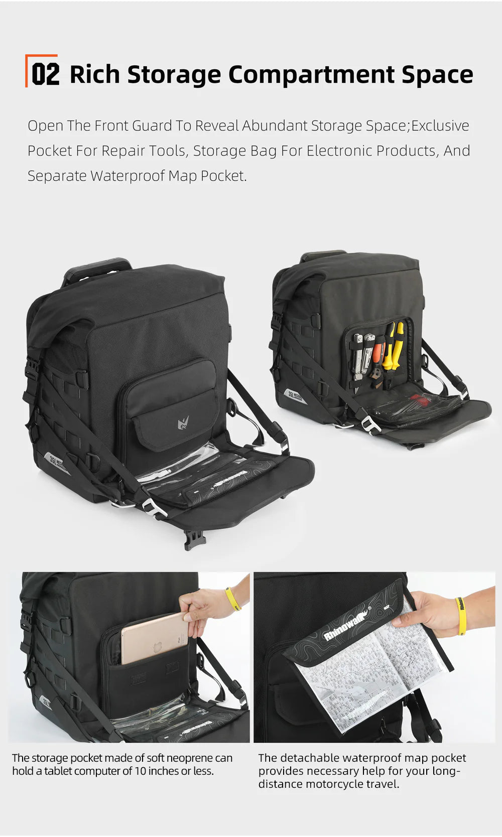 Rhinowalk 35L Motorcycle Quick Release Side Pannier Bag, Motorbike Seat Saddle Tail Bag for ADV Motorcycle Luggages Accessories (MJX2004) Mechanics Series SET OF TWO BAGS WITH ALL THE MOUNTING ACCESSORIES